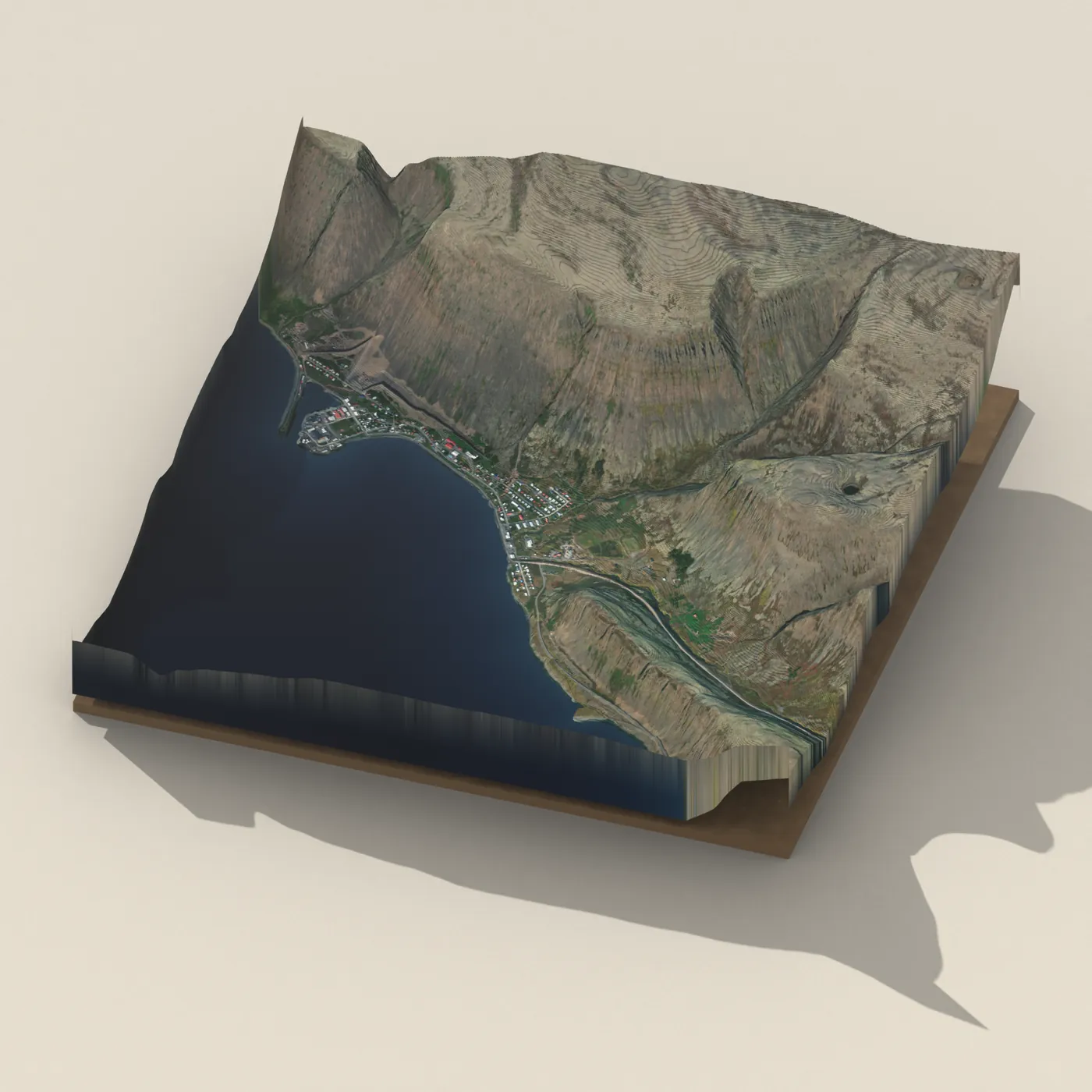 Tjaldsvæði á Patreksfirði — 3D terrain render (no visitor photo yet)