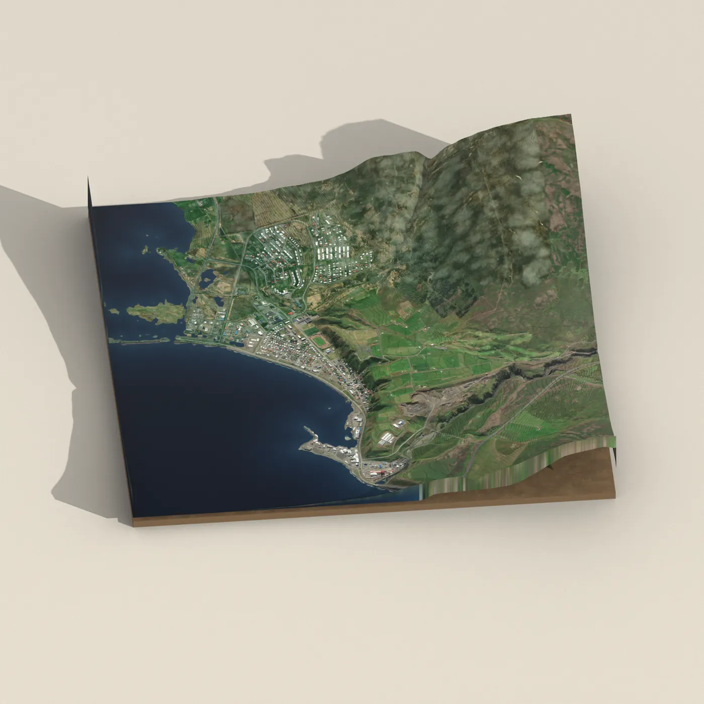 Tjaldsvæðið á Sauðárkróki — 3D terrain render (no visitor photo yet)